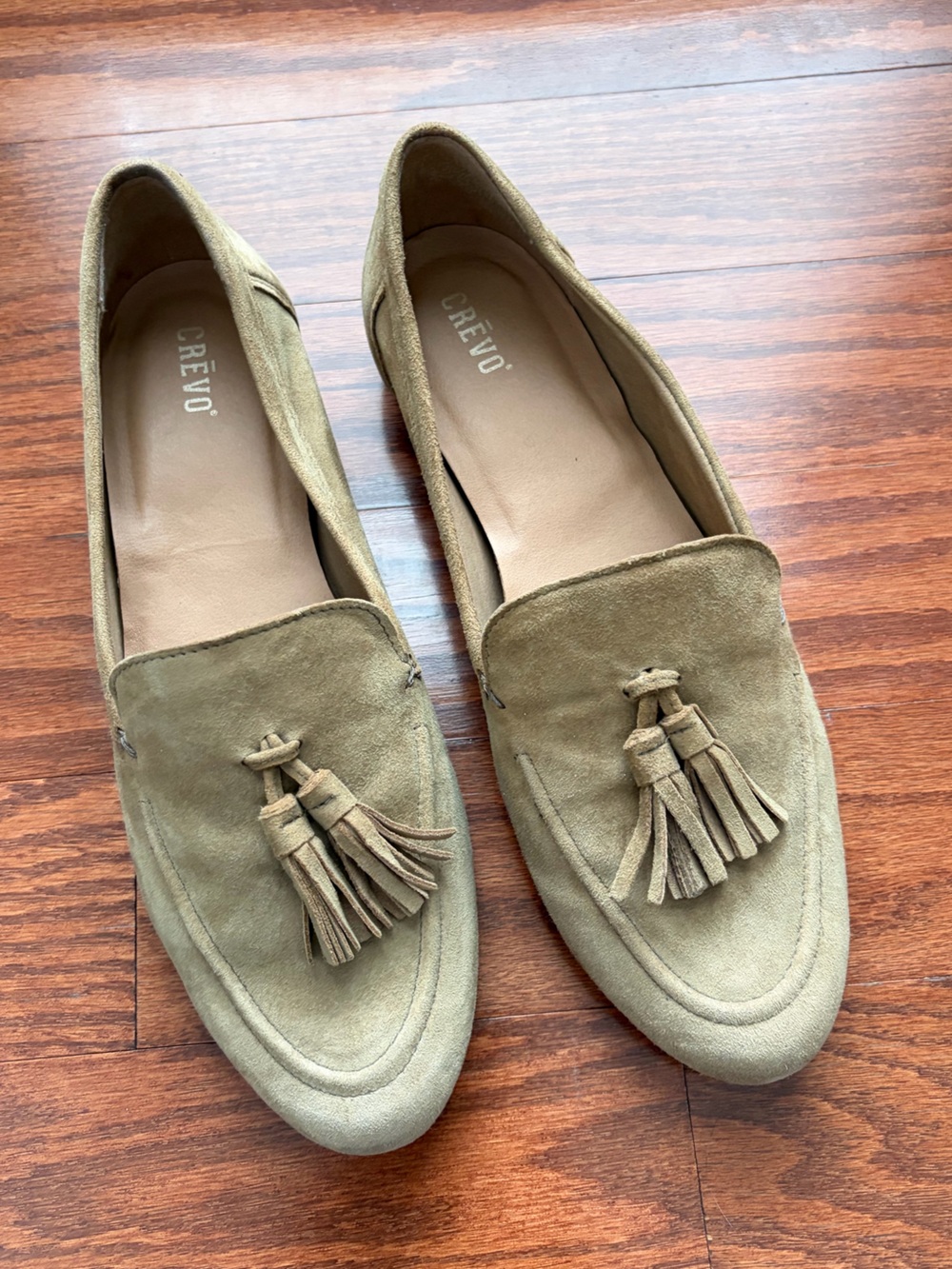 Crevo Tan Suede Lina Tassel Loafers, size 8